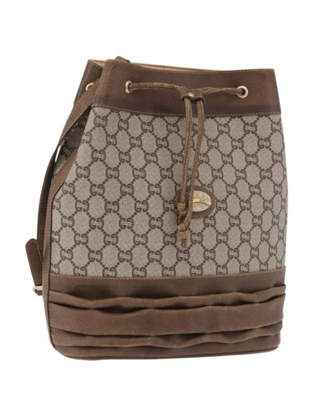 Authentic GUCCI GG Supreme Shoulder Bag PVC Beige Gold